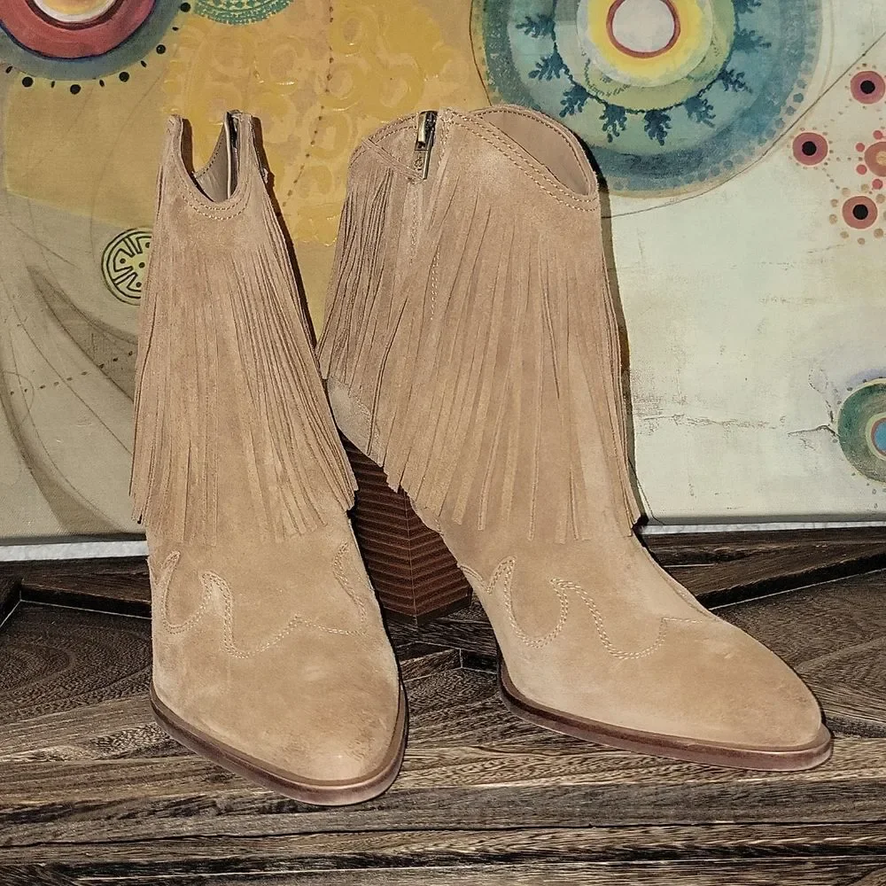 Sam Edelman Benjie Brown Suede Carmel Zipper Heeled Ankle Booties Size 9.5